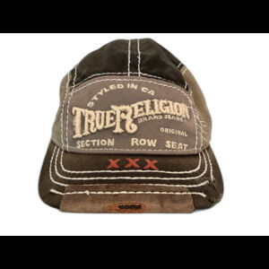 True Religion XXX Distressed Trucker Bball Hat Section Row Seat Grey/Army Green